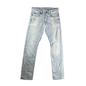 G-Star Raw Jeans Mens 30x32 Blue 3301 Slim Tapered Distressed Streetwear Casual
